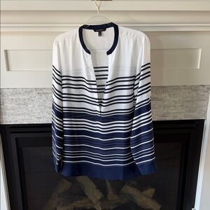 Banana Republic Navy and White Striped Blouse